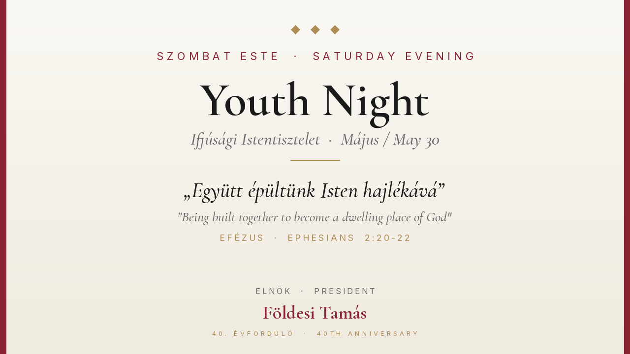 Szombat este - Ifjúsági Istentisztelet - Saturday Youth Night